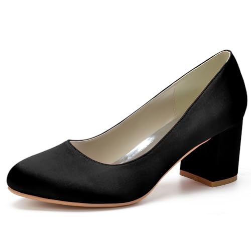 Women's Satin Bridal Shoes Block Heel Round Toe Ballet Block Heel Shoes Slip on Wedding Dress Sandals,Schwarz,40 EU Women's Satin Bridal Shoes Block Heel Round Toe Ballet Block Heel Shoes Slip on Wedding Dress Sandals,Schwarz,40 EU von Generic