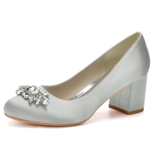 Women's Satin Bridal Shoes Block Heel Round Toe Ballet Block Heel Shoes Slip on with Rhinestone Wedding Dress Sandals,Silber,35 EU Women's Satin Bridal Shoes Block Heel Round Toe Ballet Block Heel Shoes Slip on with Rhinestone Wedding Dress Sandals,Silber,35 EU von Generic