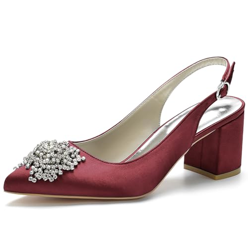 Women's Satin Bridal Shoes Rhinestone Mid Heel Evening Prom Party Dress Shoes Glitter Bridal Evening Pumps,Burgundy,42 EU Women's Satin Bridal Shoes Rhinestone Mid Heel Evening Prom Party Dress Shoes Glitter Bridal Evening Pumps,Burgundy,42 EU von Generic