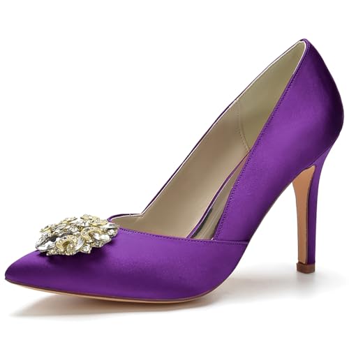Women's Satin Bridal Stiletto Pointed Toe Slip on Wedding Party Court Shoes Rhinestone Dress Pumps,Lila,41 EU Women's Satin Bridal Stiletto Pointed Toe Slip on Wedding Party Court Shoes Rhinestone Dress Pumps,Lila,41 EU von Generic