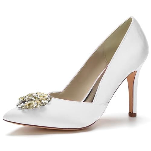 Women's Satin Bridal Stiletto Pointed Toe Slip on Wedding Party Court Shoes Rhinestone Dress Pumps,Weiß,40 EU Women's Satin Bridal Stiletto Pointed Toe Slip on Wedding Party Court Shoes Rhinestone Dress Pumps,Weiß,40 EU von Generic