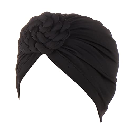 Wrap Flower Hair Turban Cap Cancer Headwear Head Cover Cap Braids Ethno Turban Hut Bohemian Heardband Hair Band Wire (3-Black, One Size) von Generic