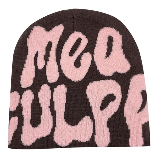 Y2k Beanie Mütze Herren Damen Teenager Y2k Cap Winter Knit Skater Beanie Mütze Hip Hop Strickmützen Baumwolle Mützen Pink Harajuku Y2k Beanie Cap Hat von Generic