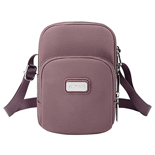 Zwei Taschen Damen Blau 2022 einfarbige vertikale quadratische Nylon-One-Shoulder-Crossbody-Stoff-Handy-Geldbörse Kleine Taschen Set (Purple, One Size) von Generic