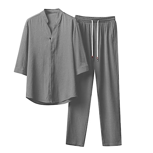 Zweiteiler Herren Leinenanzug Sommer Freizeitanzug Einfarbig 2-teilig Kurzarm Button-Up Revers Hemd und Shorts Beach Shirt Kurze Hose Set Baumwolle Leinen Anzug Zweiteiler Herren Leinenanzug Sommer Freizeitanzug Einfarbig 2-teilig Kurzarm Button-Up Revers Hemd und Shorts Beach Shirt Kurze Hose Set Baumwolle Leinen Anzug von Generic