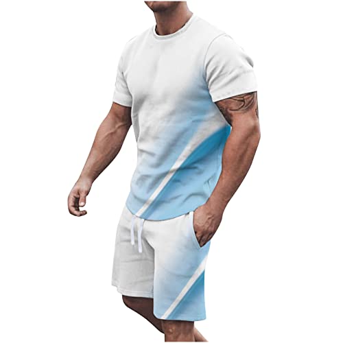 coupons amazon angebote Sommer Outfit Herren 2024 Hawaii Kostüm Stretch Atmungsaktiv Set Bequeme Casual T Shirt Regular Workout Sport Set Basic Freizeitanzug Kurzarm Running Outfit von Generic