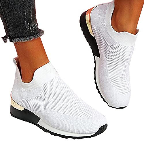 golfhandschuhe Herren Fallen Slip-On-Sneaker für Damen, Stretch, für Damen, Sommer, bequem, lässig, Sportschuhe, Reise, Alltag, Outdoor-Sneaker, Urlaub White 38 von Generic