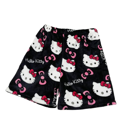 𝒉𝒆𝒍𝒍𝒐 𝒌𝒊𝒕𝒕𝒚𝒔 Schlafanzug Damen Hosen Kurz Flanell Schlafanzug Kawaii Baumwolle Warm Schlafhose Pyjama Weich Anime Winter Kuschelhose Lustige Geschenke (Weiß,L) von Generic