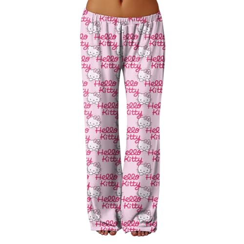 𝒉𝒆𝒍𝒍𝒐 𝒌𝒊𝒕𝒕𝒚𝒔 Schlafanzughose Damen Lang Hosen Baumwolle Pyjama Kawaii Sommer Schlafhose Schlafanzug Bequeme Weich Kuschelhose Geschenke Für Frauen Wassermelonenrot S Pyjamahose von Generic