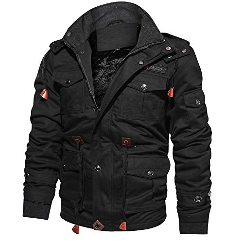 jacke herren übergangsjacke,Herren Fleece Warm Gefüttert Jacke Cargo Winterparka Militär Jacke für Herren Outdoorjacke mit Kapuze Übergangsjacke Baumwolle Hoodies Armeejacke Fliegerjacke Mäntel 14 von Generic