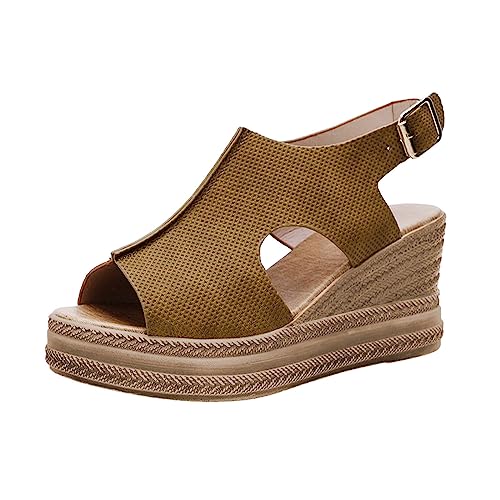 sommer sandalen damen Sandalen Damen Sommer Wedges für Damen Clog Wedge Sandalen Slingback Hollow Out Sandaletten Schwarz Vintage Schuhe Plateau Korken für Damen Casual Sommer 2024 von Generic