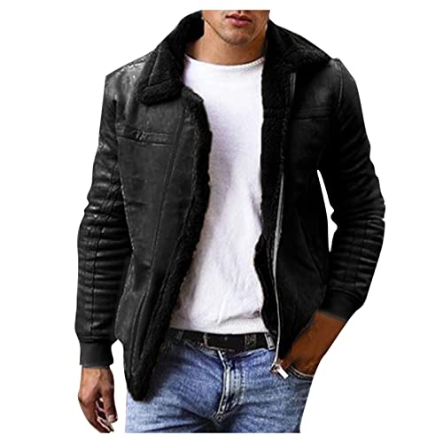 2024 Neue Herren Winter Wolle Kurz Kaschmir Jacke Casual Spleiß Solide Warm Slim Mantel Arbeit tägliche Outdoorbekleidung Handschuhe Fleece Herren Schwarz, Schwarz, M von Générique