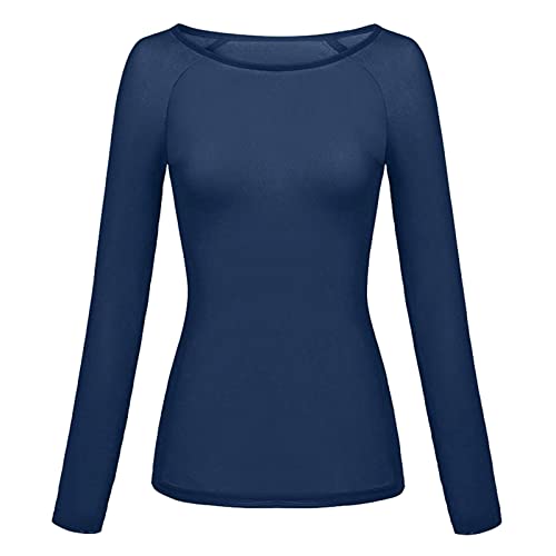 2024 – Strickbluse, langärmlig, nahtlos, für Damen, T-Shirt, dunkelblau, M von Générique