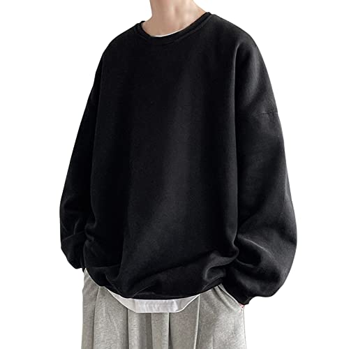 AI 2024 Plan Bluse Stehkragen Schulter Ärmel für Männer Runde Solide Oberteile Casual Hoodies und Sweatshirts für Männer unter Rüstung Männer Kapuze, Schwarz, 5X-Large von Générique