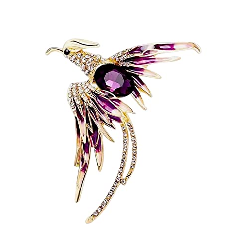 Brosche Schmuck Vogel Phoenix Gold Kristall Lila Edelstahl, 5 x 4 cm, Edelstahl von Générique