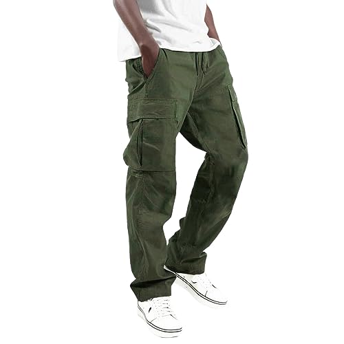 Générique Cargohose Herren Cargohose aus Baumwolle Arbeitshose Casual Große Größe Elastische Hose mit mehreren Taschen – Jogginghose für Herren, Armee grün, XL von Générique