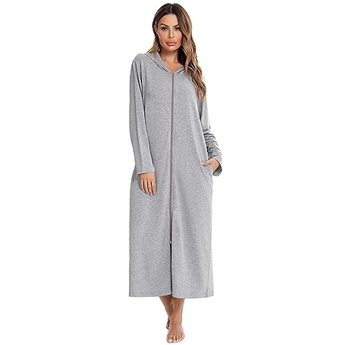 Damen Casual Casual Bademantel Einfarbig Hauskleidung Kleid mit Kapuze Langarm Frühling Herbst Winter BH Große Größe Teuer, GY1, 48 von Générique