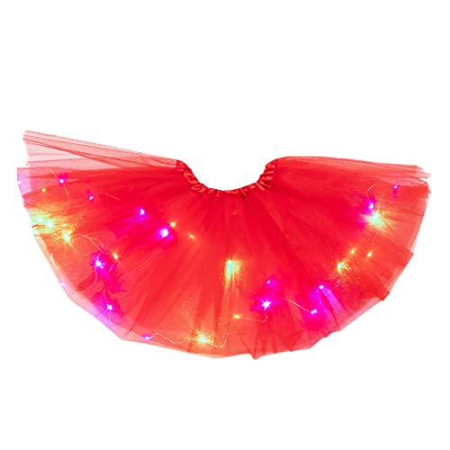 Damen-Röcke, Tüllrock, Tutu, für Frauen und Mädchen, Geschenk für Damen, Tutu-Rock, leuchtend, LED, Tanzkleid, klassisch, elastisch, aus Tüll, Valentinstag, Kostüm, rot, One size von Générique