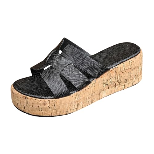 Damen-Sandalen, Sommer, bequem, elegant, Bohemian, Sommer, breite Füße, Leder, Flip-Flops, schick, elegant, für den Sommer, Damen, mit Innensohle und hohen Absätzen mit Riemchen hinten, Schwarz, 41 EU Damen-Sandalen, Sommer, bequem, elegant, Bohemian, Sommer, breite Füße, Leder, Flip-Flops, schick, elegant, für den Sommer, Damen, mit Innensohle und hohen Absätzen mit Riemchen hinten, Schwarz, 41 EU von Générique