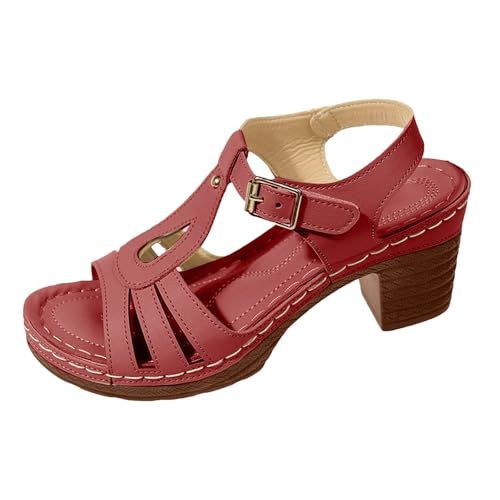 Damen-Sandalen für den Sommer, Peep Toe, Chunky, mit Absatz, für Kleider und Partyschuhe, Sommer, Komfort, Knöchelriemen, mit offenem Zehenbereich, bequeme Sandale, Rot B, 37 EU Damen-Sandalen für den Sommer, Peep Toe, Chunky, mit Absatz, für Kleider und Partyschuhe, Sommer, Komfort, Knöchelriemen, mit offenem Zehenbereich, bequeme Sandale, Rot B, 37 EU von Générique