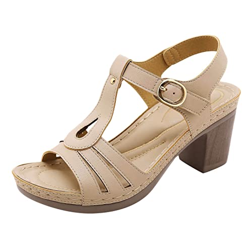 Damen-Sandalen mit Absatz, Sandalen, Sommer, bequem, mit Knöchelriemen, Fische, offener Zehenbereich, hohe Absätze, Schnürschuhe, Sommerschuhe, Beige C, 37 EU Damen-Sandalen mit Absatz, Sandalen, Sommer, bequem, mit Knöchelriemen, Fische, offener Zehenbereich, hohe Absätze, Schnürschuhe, Sommerschuhe, Beige C, 37 EU von Générique