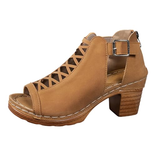 Damen-Sandalen mit Absatz, Sandalen mit Absatz, bequem, Sommer, Chunky, mit Absatz, bequem, Sommer, offener Zehenbereich, Knöchelriemen, Peep Toe, Sommerschuhe, Braun 1, 36 EU Damen-Sandalen mit Absatz, Sandalen mit Absatz, bequem, Sommer, Chunky, mit Absatz, bequem, Sommer, offener Zehenbereich, Knöchelriemen, Peep Toe, Sommerschuhe, Braun 1, 36 EU von Générique