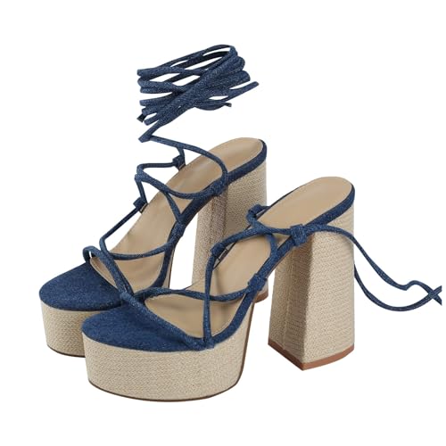 Damen-Sandalen mit Absatz, Sandalen mit Absatz, bequem, Sommer, Knöchelriemen, offener Zehenbereich, bequem, Peep Toe, Chunky, mit Absatz, hohe Absätze, Schnürschuhe, Sommerschuhe, Blau 3, 37 EU Damen-Sandalen mit Absatz, Sandalen mit Absatz, bequem, Sommer, Knöchelriemen, offener Zehenbereich, bequem, Peep Toe, Chunky, mit Absatz, hohe Absätze, Schnürschuhe, Sommerschuhe, Blau 3, 37 EU von Générique