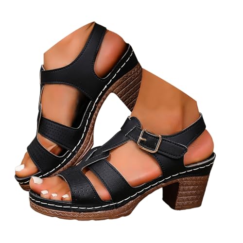 Damen-Sandalen mit Absatz, Sandalen mit Absatz, bequeme Sandalen, Sommer, Peep Toe, offener Zehenbereich, Chunky, bequem, Sommer, hohe Absätze, Schnürschuhe, Sommerschuhe, C le Noir, 43 EU Damen-Sandalen mit Absatz, Sandalen mit Absatz, bequeme Sandalen, Sommer, Peep Toe, offener Zehenbereich, Chunky, bequem, Sommer, hohe Absätze, Schnürschuhe, Sommerschuhe, C le Noir, 43 EU von Générique