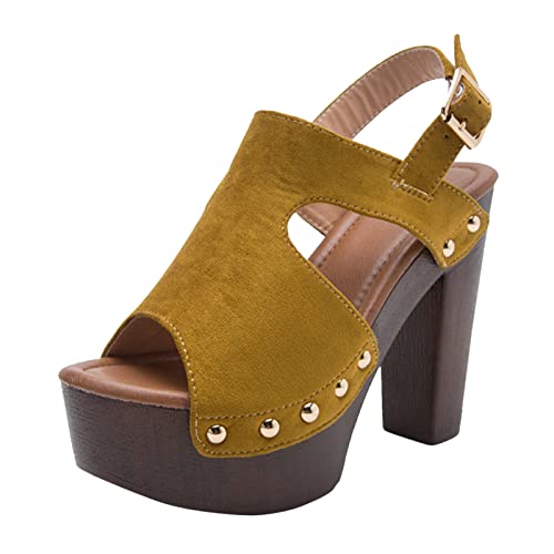 Damen-Sandalen mit Absatz, bequeme Sandalen, Sommer, mit bequemer Absatz, Peep Toe Chunky mit Absatz, für Kleider und Partyschuhe, Knöchelriemen, Sommerschuhe, 2 x Gelb, 39 EU Damen-Sandalen mit Absatz, bequeme Sandalen, Sommer, mit bequemer Absatz, Peep Toe Chunky mit Absatz, für Kleider und Partyschuhe, Knöchelriemen, Sommerschuhe, 2 x Gelb, 39 EU von Générique