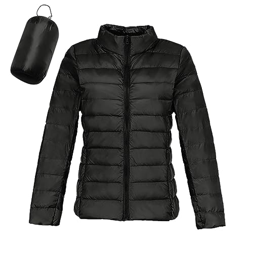 Daunenjacke Ultralight Damen Winter Jacke Daunenjacke Kapuze dünn Ultralight Damen Große Größe Steppjacke Damen Jacke Mantel Damen Lose Winter Fleece mit Kapuze Dicke Mantel, Schwarz , 46 von Générique