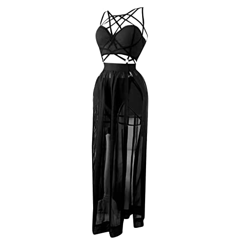 Erothisches Dessous-Set, sexy, heiß, Spitze, Kleid, dreiteilig, für Damen, mit Trägern und Rock, Brustkissen, Dessous, Unterwäsche, Schwarz, 48 von Générique