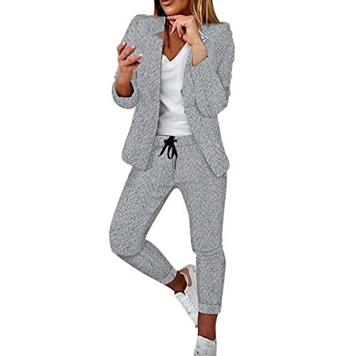 Générique Damenanzug, 2-teilig, elegant, einfarbig, Slim Fit, Blazer, Jacke, Formell, Büro, Arbeit, Hose, Anzüge, Revers, Mantel, Blazer, einfarbig, Anzüge, Schwarz, XL von Générique