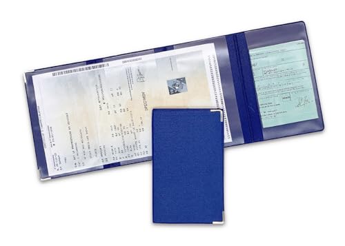 Générique Kartenhalter und Versicherung 4 Klappen, Schutzhülle aus PVC, Jeansoptik, zur Aufbewahrung von Fahrzeugpapieren, hergestellt in Frankreich in Le Gard, Blau Jeans, format fermé 9 x 13,5 cm, von Générique