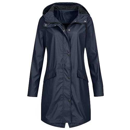 Générique Regenjacke, wasserdicht, lang, für Damen, wiederverwendbar, Ripstop, atmungsaktiv, multifunktional, wasserdicht, für Camping, Wandern, Klettern, marine, 48 von Générique