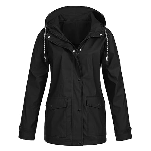 Mäntel, wasserdicht, für Damen, Casual, Herbst, leicht, wasserdicht, große Größe, winddicht, Jacke mit Taschen, Reißverschluss, Trenchcoat, Outdoor-Mantel, Sport, 002 _ Schwarz, 54 Mäntel, wasserdicht, für Damen, Casual, Herbst, leicht, wasserdicht, große Größe, winddicht, Jacke mit Taschen, Reißverschluss, Trenchcoat, Outdoor-Mantel, Sport, 002 _ Schwarz, 54 von Générique