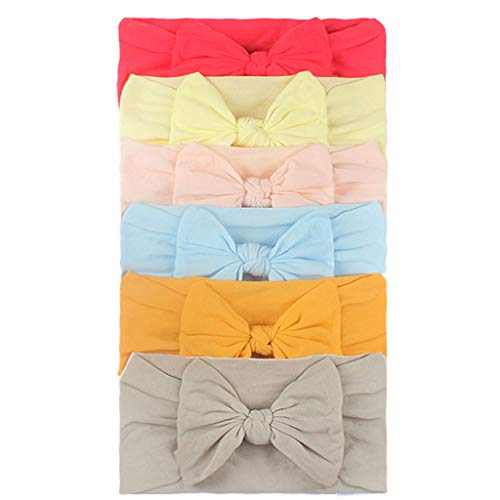 Neu – 2024 Baby Mädchen Turban Stirnband Kinder 6 Stück Bogen Zubehör Band Hüte Baby Pflege Stirnbänder aus weichem Nylon für Mädchen (D, One Size) von Générique