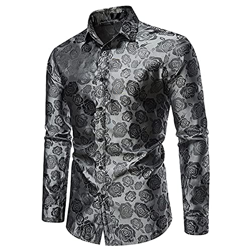 New 2024 Christmas Casual Herbst Winter und Herrenhemd bedruckt Langarm Rosa Herren Hemden T-Shirt groß und groß für Männer, grau, L von Générique