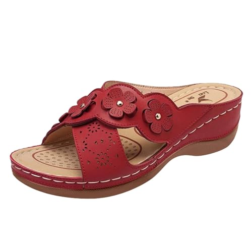 Offene Damen-Sandalen, Strand, Sportsandalen für Damen, Keilabsatz, orthopädisch, mit verstellbarem Reissverschluss, lässig, hohl, geflochten, bequem, Sandale, rot, 37 EU Offene Damen-Sandalen, Strand, Sportsandalen für Damen, Keilabsatz, orthopädisch, mit verstellbarem Reissverschluss, lässig, hohl, geflochten, bequem, Sandale, rot, 37 EU von Générique