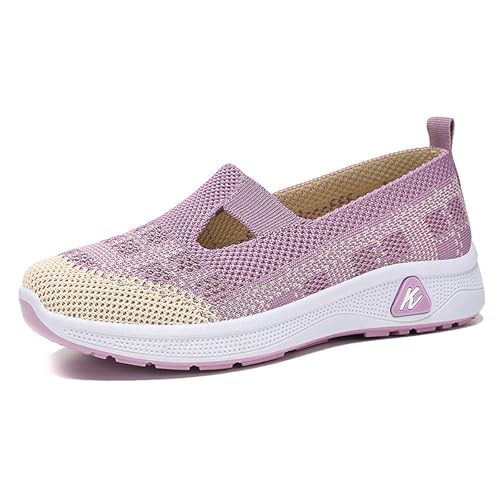 Orthopädische Schuhe für Damen, Sommer, leicht, bequem, aus Mesh, atmungsaktiv, Mokassin bequem, flache Ballerinas, Sneakers und Sportschuhe, Laufmode, Walking, Sneaker, ohne Schnürsenkel, 01 violett Orthopädische Schuhe für Damen, Sommer, leicht, bequem, aus Mesh, atmungsaktiv, Mokassin bequem, flache Ballerinas, Sneakers und Sportschuhe, Laufmode, Walking, Sneaker, ohne Schnürsenkel, 01 violett von Générique