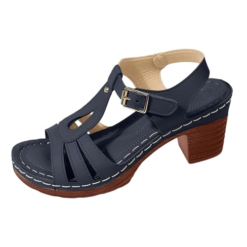 Sandalen für Damen, Sommer, Peep Toe, hohe Absätze, Schnürschuhe, Sommer, bequem, Chunky, mit Knöchelriemen, bequem, für Kleider und Partyschuhe, Sandale, Blau 2, 37 EU Sandalen für Damen, Sommer, Peep Toe, hohe Absätze, Schnürschuhe, Sommer, bequem, Chunky, mit Knöchelriemen, bequem, für Kleider und Partyschuhe, Sandale, Blau 2, 37 EU von Générique