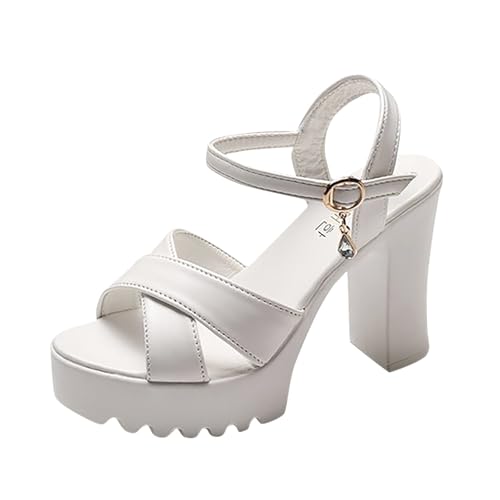 Sandalen mit Absatz für Damen, Sandalen, Damen, Keilabsatz, bequem, Sommer, mit Knöchelriemen, Sommer, Komfort, Peep Toe Chunky, mit Absatz, hohe Absätze, Schnürschuhe, Sommerschuhe, Weiß C., 38 EU Sandalen mit Absatz für Damen, Sandalen, Damen, Keilabsatz, bequem, Sommer, mit Knöchelriemen, Sommer, Komfort, Peep Toe Chunky, mit Absatz, hohe Absätze, Schnürschuhe, Sommerschuhe, Weiß C., 38 EU von Générique