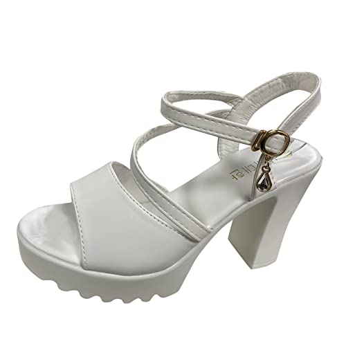 Sandalen mit Absatz für Damen, Sandalen, Sommer, bequem, offener Zehenbereich, bequem, mit Knöchelriemen, Sommer, Peep Toe, Sommerschuhe, A weiß., 40 EU Sandalen mit Absatz für Damen, Sandalen, Sommer, bequem, offener Zehenbereich, bequem, mit Knöchelriemen, Sommer, Peep Toe, Sommerschuhe, A weiß., 40 EU von Générique