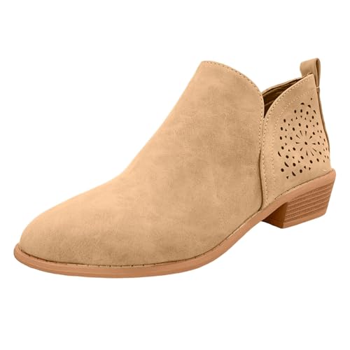 Schwarze Damen-Stiefeletten mit Absatz bis zum Knöchel mit Absatz, modisch, klassisch, rutschfest, Chelsea-Stiefel, für den Außenbereich, bestickt, hohe Schnürung, halbhohe Stiefel, 1 Khaki, 36 EU Schwarze Damen-Stiefeletten mit Absatz bis zum Knöchel mit Absatz, modisch, klassisch, rutschfest, Chelsea-Stiefel, für den Außenbereich, bestickt, hohe Schnürung, halbhohe Stiefel, 1 Khaki, 36 EU von Générique