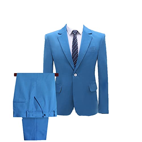 2-teiliger Anzug für Herren Business Slim Fit Anzug mit 1 Knopf Lässiges Party Blazer Hosen Set mit Gekerbtem Revers (Blau,3XL) von Generisch