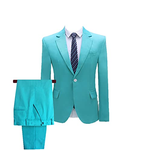 2-teiliger Anzug für Herren Business Slim Fit Anzug mit 1 Knopf Lässiges Party Blazer Hosen Set mit Gekerbtem Revers (Hellblau,S) von Generisch