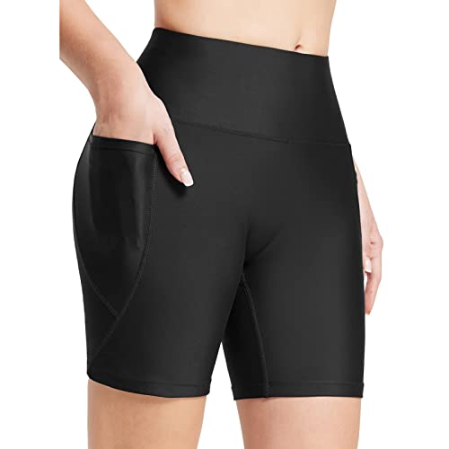 2024 – Damen-Badeshorts, hohe Taille, Badehose, Boy-Shorts, Badehose, breites Gummiband, Sport, Yoga, Shorts, Rock, Badehose, Board-Shorts-Set für Schwimmen, Schwarz , 52 von Generisch