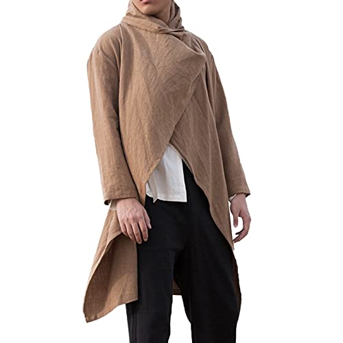 2024 Herren-Umhang aus Baumwolle und Leinen, langer unregelmäßiger Umhang, langärmelig, Herren-Büromantel, coffee, 3XL 2024 Herren-Umhang aus Baumwolle und Leinen, langer unregelmäßiger Umhang, langärmelig, Herren-Büromantel, coffee, 3XL von Generisch