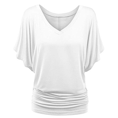 2024 Plus Top, V-Ausschnitt, Ärmel, Fledermausärmel, lockeres T-Shirt, modische Größe, gefalteter Saum, einfarbig, Übergröße, Seide, lange Blusen für Damen, weiß, 48 2024 Plus Top, V-Ausschnitt, Ärmel, Fledermausärmel, lockeres T-Shirt, modische Größe, gefalteter Saum, einfarbig, Übergröße, Seide, lange Blusen für Damen, weiß, 48 von Generisch