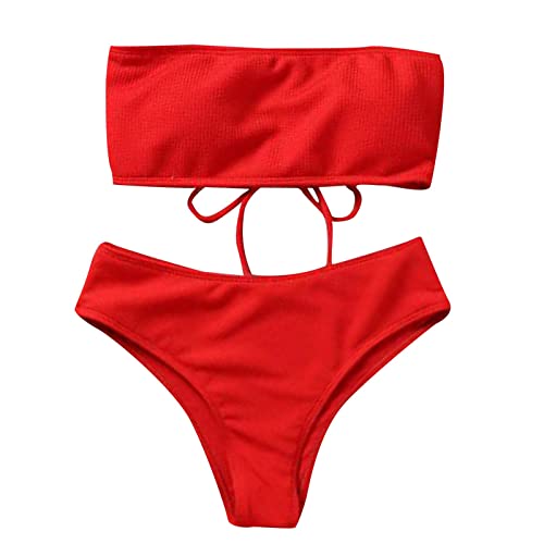 2024 trägerloser Damen-Bikini, hohe Taille, geteilter Badeanzug, Bademäntel für Frauen, flauschig, ausgefallen, rot, M 2024 trägerloser Damen-Bikini, hohe Taille, geteilter Badeanzug, Bademäntel für Frauen, flauschig, ausgefallen, rot, M von Generisch