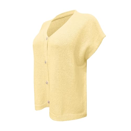 2025 Neuer festlicher Pullover für Damen, Strickjacke, Sommer und Herbst, hohl, ärmellos, V-Ausschnitt, Strickpullover, Damenpullover, lässiger Gitter-Pullover, gelb, S 2025 Neuer festlicher Pullover für Damen, Strickjacke, Sommer und Herbst, hohl, ärmellos, V-Ausschnitt, Strickpullover, Damenpullover, lässiger Gitter-Pullover, gelb, S von Generisch